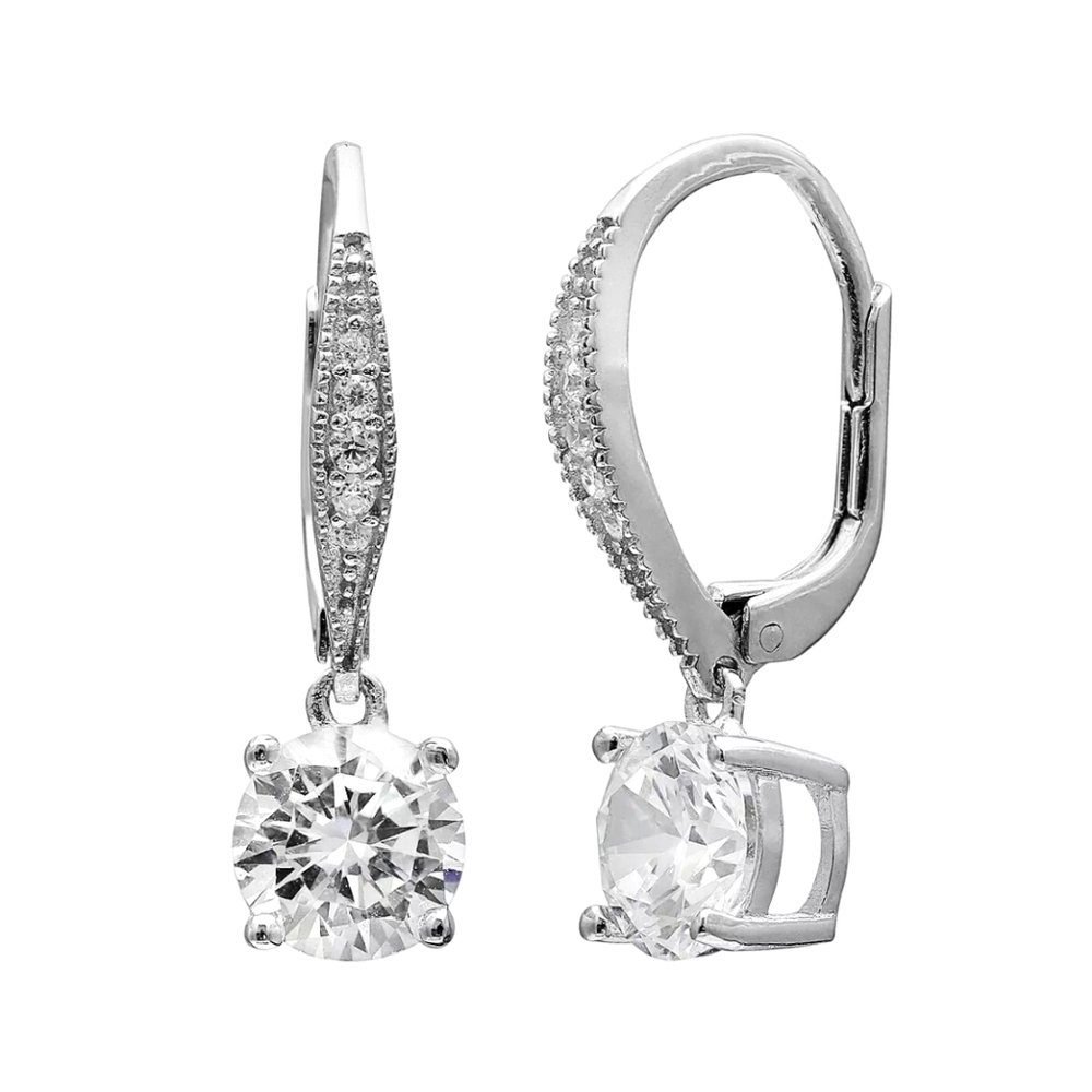 Sterling Silver Cubic Zirconia Leverback Earrings